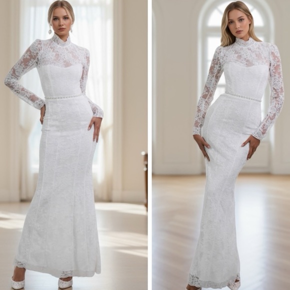 NWT V. Chapman The Jules Dress in White Chantilly Lace Size 2 - Picture 1 of 17